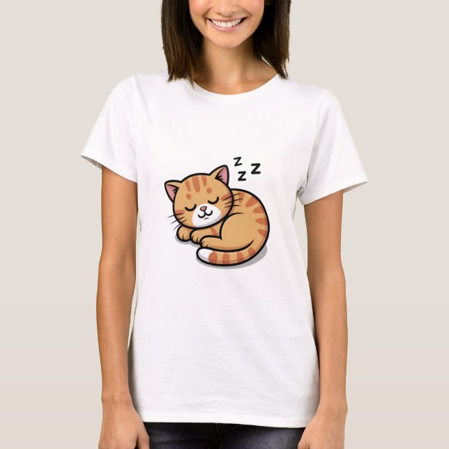 Cute Sleeping Orange Tabby Cat Women’s T-Shirt  (Front)