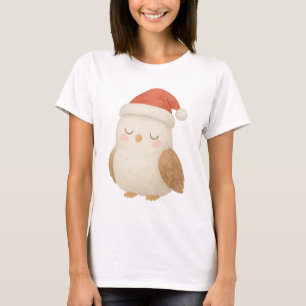 Cute Sleeping Owl in Santa Hat Cozy Christmas T-Shirt