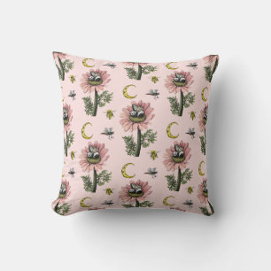 Cute Sleeping Panda Bear Fairy Floral Pattern Throw Pillow