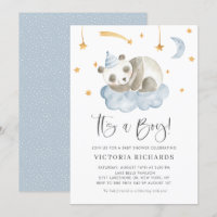 Cute Sleeping Panda Blue It's a Boy Baby Shower