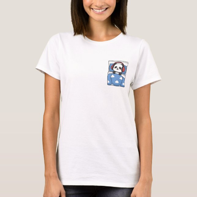 Cute Sleeping Panda with Red Headphones T-Shirt (Front)