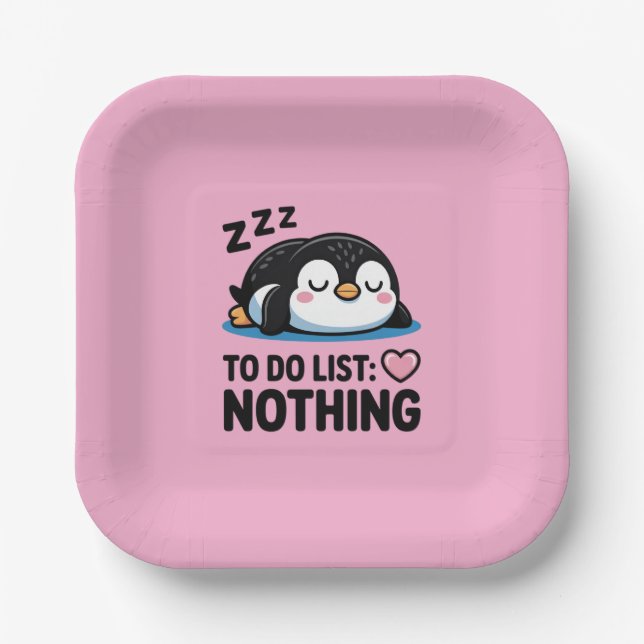 cute sleeping penguin, to do list nothing paper plate (Front)