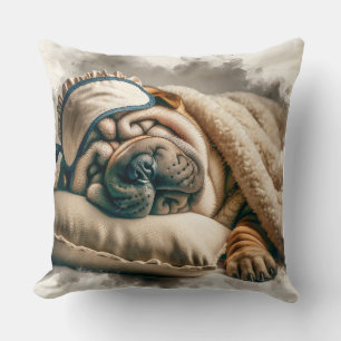 Cute Sleeping Shar Pei Dog Throw Pillow