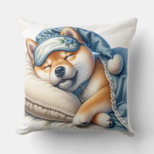 Cute Sleeping Shiba Inu Dog Throw Pillow