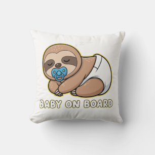  Cute Sleeping Sloth Baby on Board Car Sign   New  Throw Pillow