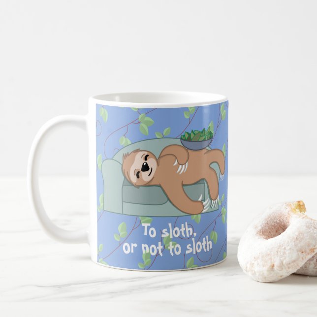 Cute Sleeping Sloth Being Lazy Tropical Jungle Coffee Mug (With Donut)
