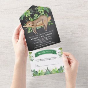 Cute Sleeping Sloth Chalkboard Baby Shower All In One Invitation