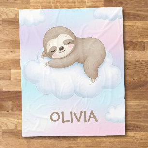 Cute Sleeping Sloth on Cloud Fleece Blanket