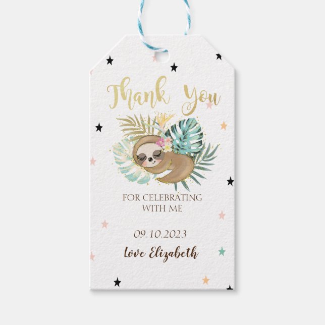 Cute Sleeping Sloth,Stars Gift Tags (Front)