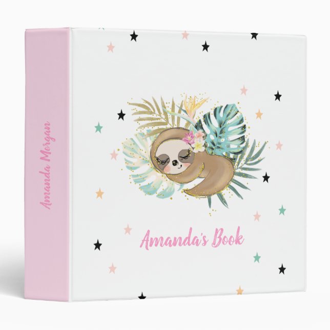 Cute Sleeping Sloth,Stars,Princess   Binder (Front/Spine)