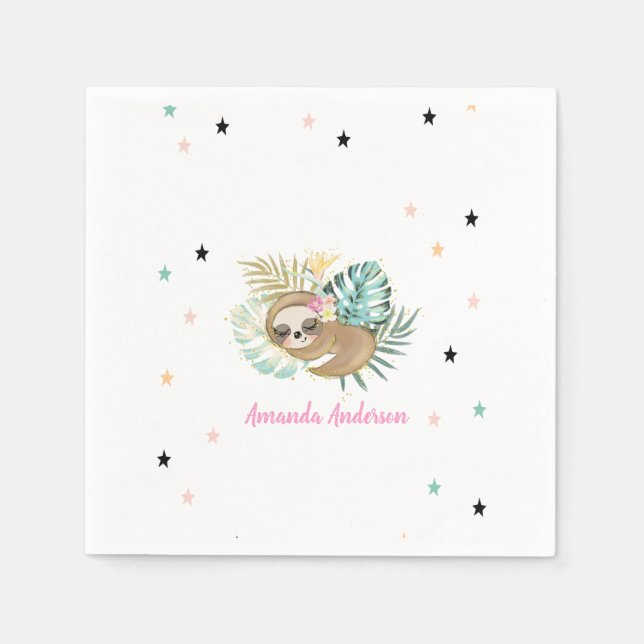 Cute Sleeping Sloth,Stars,Princess   Napkin (Front)