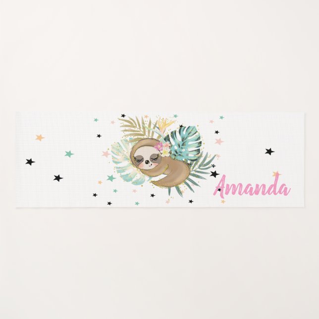Cute Sleeping Sloth,Stars,Princess    Yoga Mat (Front (Horizontal))