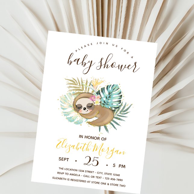 Cute Sleeping Sloth,Stripes Baby Shower  Invitation (Creator Uploaded)