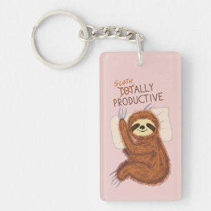 Cute Sleeping Sloth with Pillow and Funny Text Keychain