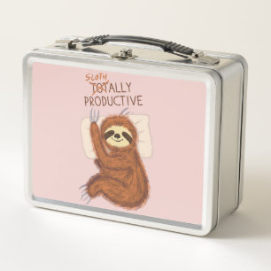 Cute Sleeping Sloth with Pillow and Funny Text Metal Lunch Box