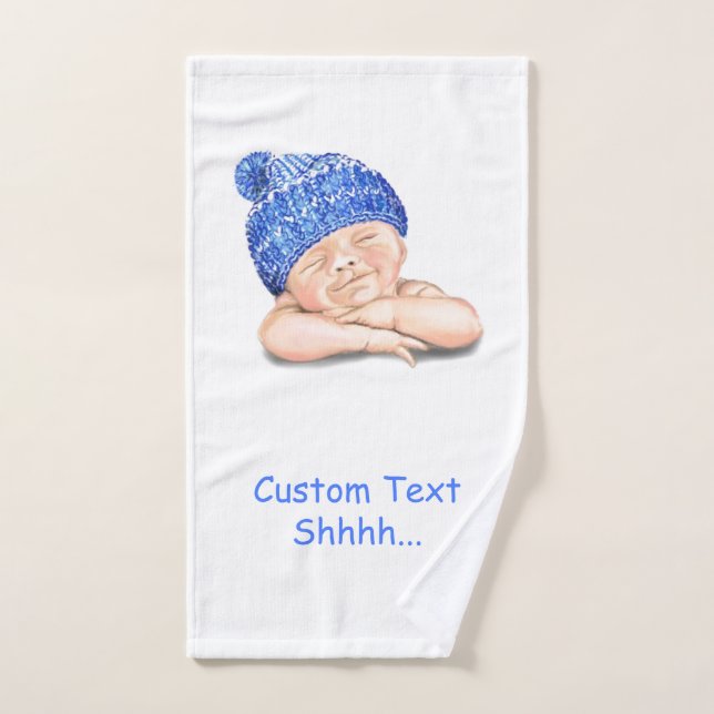Cute Sleeping Smiling Baby Bath Towel Custom Text (Hand Towel)