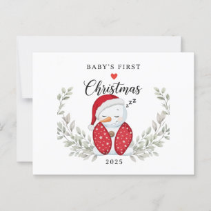 Cute Sleeping Snowman   Baby's First Christmas  Postcard