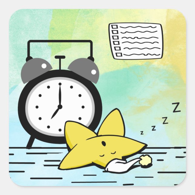 Cute Sleeping Star Square Sticker (Front)