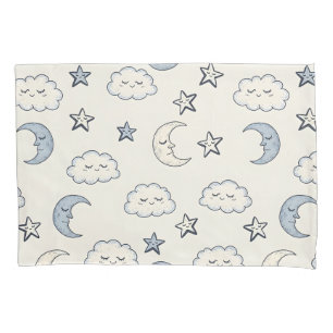 Cute Sleeping Stars, Moons and Clouds Pillowcase