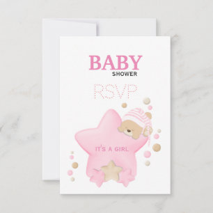 Cute Sleeping Teddy Bear Baby Girl Shower RSVP Car Card