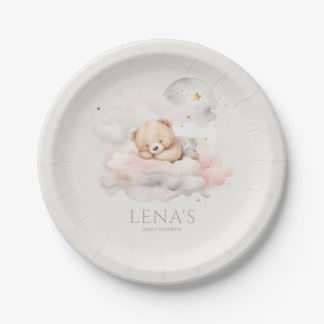 Cute Sleeping Teddy Bear Baby Shower Paper Plate