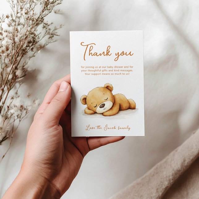 Cute sleeping Teddy Bear Baby Shower Thank You Card (Sleeping teddy bear thank you baby shower card)