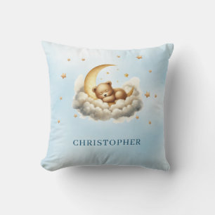 Cute sleeping teddy bear over the cloud throw pillow