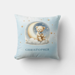Cute sleeping teddy bear over the cloud throw pillow