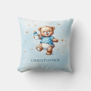 Cute sleeping teddy bear over the cloud throw pillow