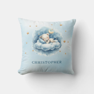 Cute sleeping teddy bear over the cloud throw pillow