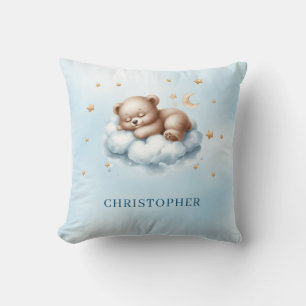 Cute sleeping teddy bear over the cloud throw pillow