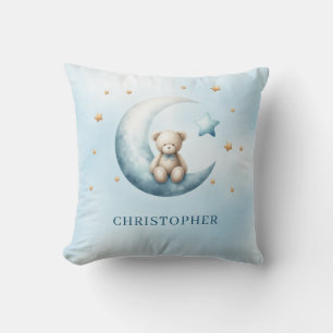 Cute sleeping teddy bear over the moon throw pillow