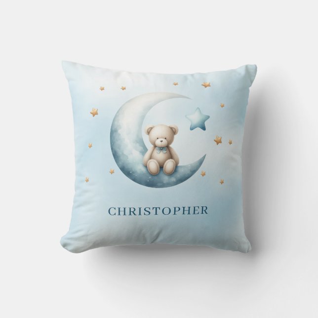 Cute sleeping teddy bear over the moon throw pillow (Front)