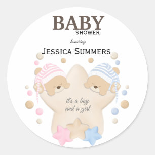 Cute Sleeping Teddy Bear Twins Baby Shower Classic Round Sticker