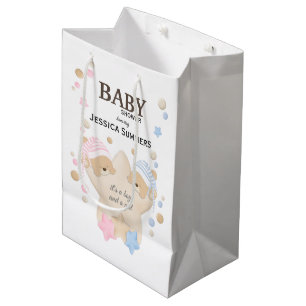 Cute Sleeping Teddy Bear Twins Baby Shower Medium  Medium Gift Bag