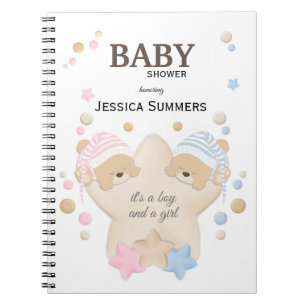 Cute Sleeping Teddy Bear Twins Baby Shower Noteboo Notebook