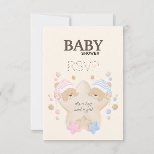 Cute Sleeping Teddy Bear Twins Baby Shower RSVP Ca Card