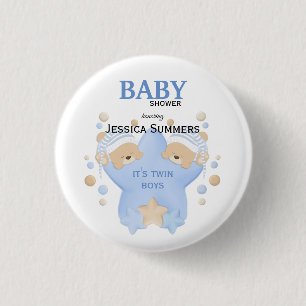 Cute Sleeping Teddy Bears Twin Baby Boys Shower Bu 1 Inch Round Button