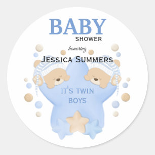 Cute Sleeping Teddy Bears Twin Baby Boys Shower Cl Classic Round Sticker
