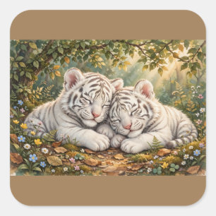 Cute Sleeping Tiger Cubs Sticker – Cozy Wildlife G