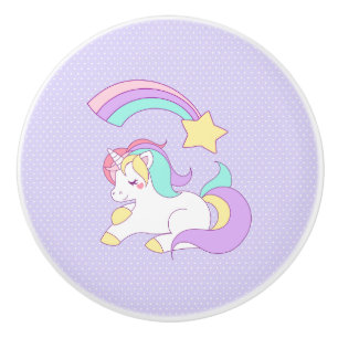 Cute Sleeping Unicorn with Colourful Shooting Star Ceramic Knob