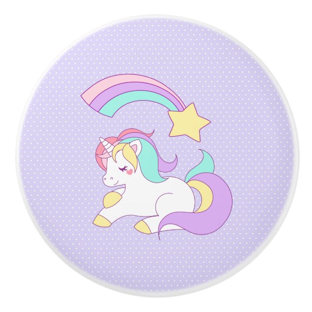 Cute Sleeping Unicorn with Colourful Shooting Star Ceramic Knob (Front)
