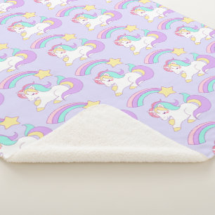 Cute Sleeping Unicorn with Colourful Shooting Star Sherpa Blanket