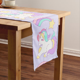 Cute Sleeping Unicorn with Colourful Shooting Star Short Table Runner