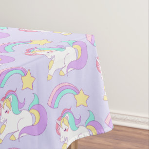 Cute Sleeping Unicorn with Colourful Shooting Star Tablecloth