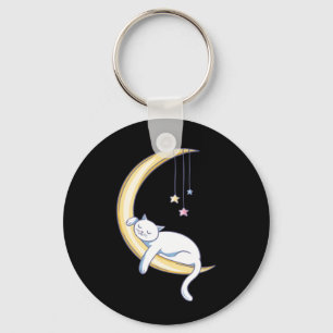 Cute Sleeping White Cat Keychain