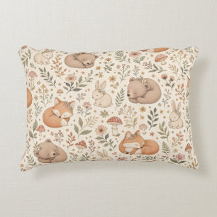 Cute Sleeping Woodland Animals Boho Pattern Throw  Accent Pillow