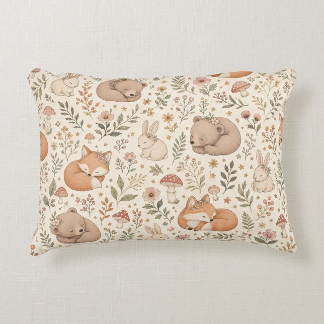 Cute Sleeping Woodland Animals Boho Pattern Throw  Accent Pillow (Front)