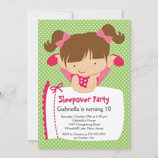CUTE Sleepover Birthday Party Inviation Invitation (Front)