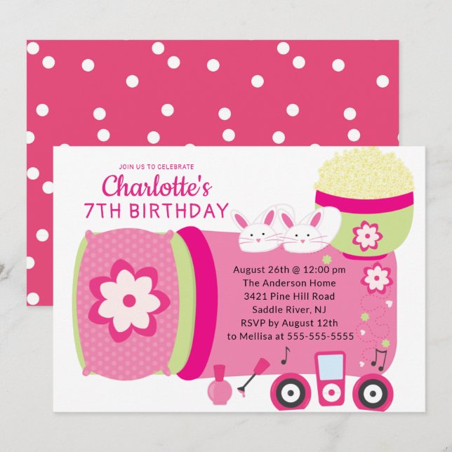 Cute Sleepover Birthday Party Invitation (Front/Back)